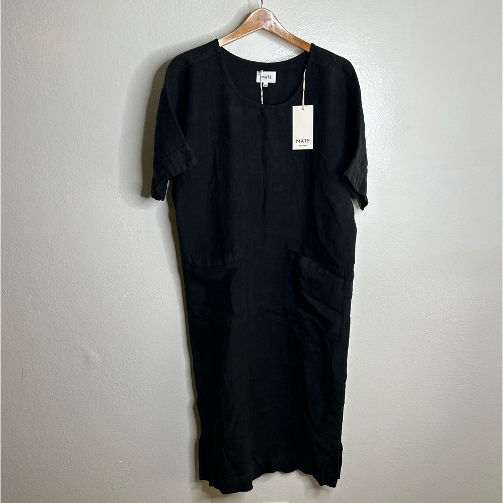 NWT MATE The Label 100% Organic Linen Black Tunic Short Sleeve Midi Dress - Picture 5 of 16